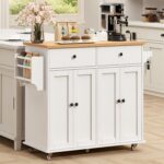 Kitchen Island with Storage, 35.4″ Rolling Kitchen Island Cart on Wheels with 2 Drawers&Doors, Porta…