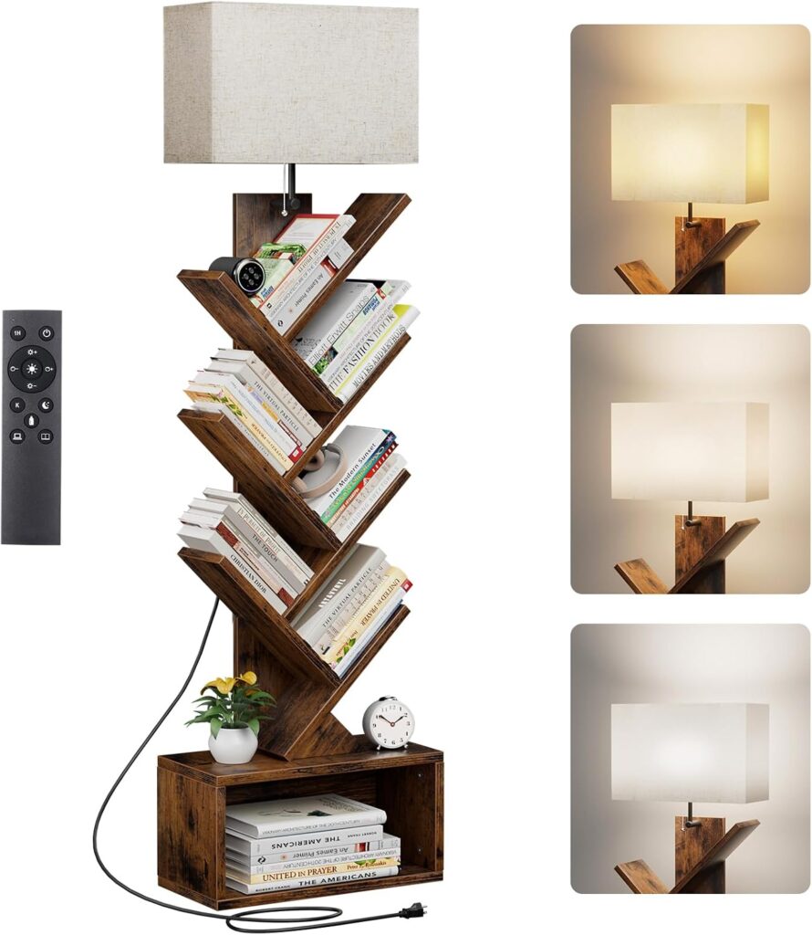 Evermagin 6 Tier Tree Bookshelf with Light, Bookcase, Remote Control