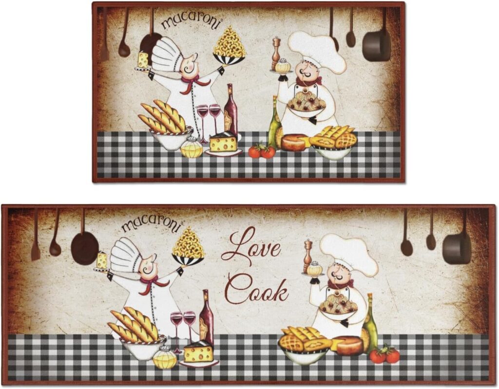 Fat Chef Kitchen Rugs Sets of 2, Love Cook Farmhouse Washable Anti Fatigue Kitchen Runner Mats for F…