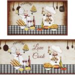 Fat Chef Kitchen Rugs Sets of 2, Love Cook Farmhouse Washable Anti Fatigue Kitchen Runner Mats for F…