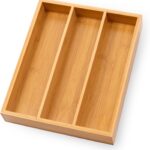 Fibogollo Bamboo Silverware Organizer with 3 Slots for Kitchen(Natural)