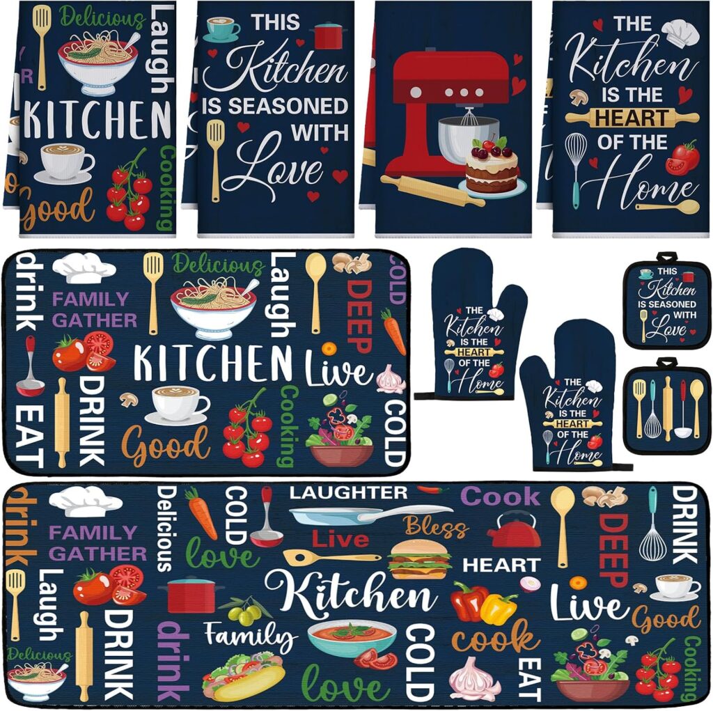 Fourluoo 10 Pcs Dark Blue Food Kitchen Decor and Accessory Set