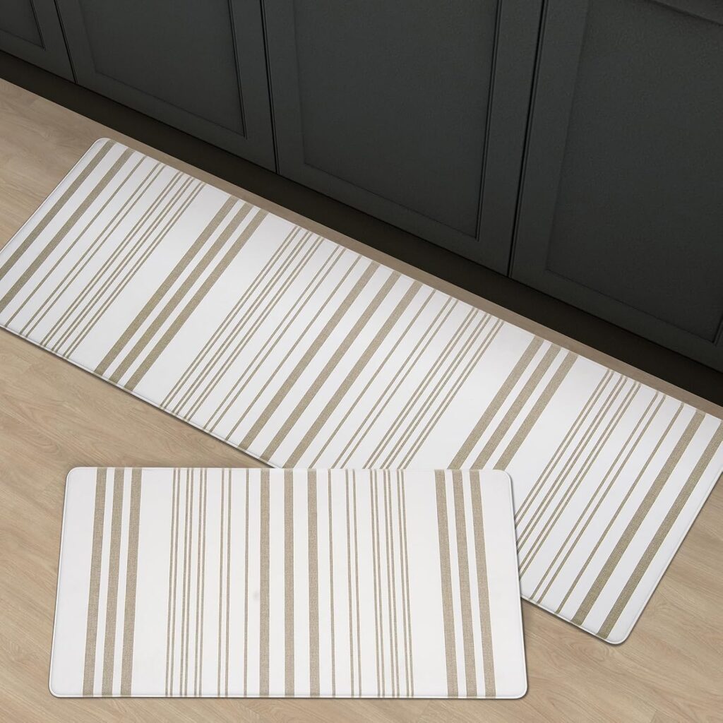 FRESHMINT Farmhouse Stripe Anti-Fatigue Kitchen Mat Set of 2, Cushioned Foam Kitchen Mats for Floor,…