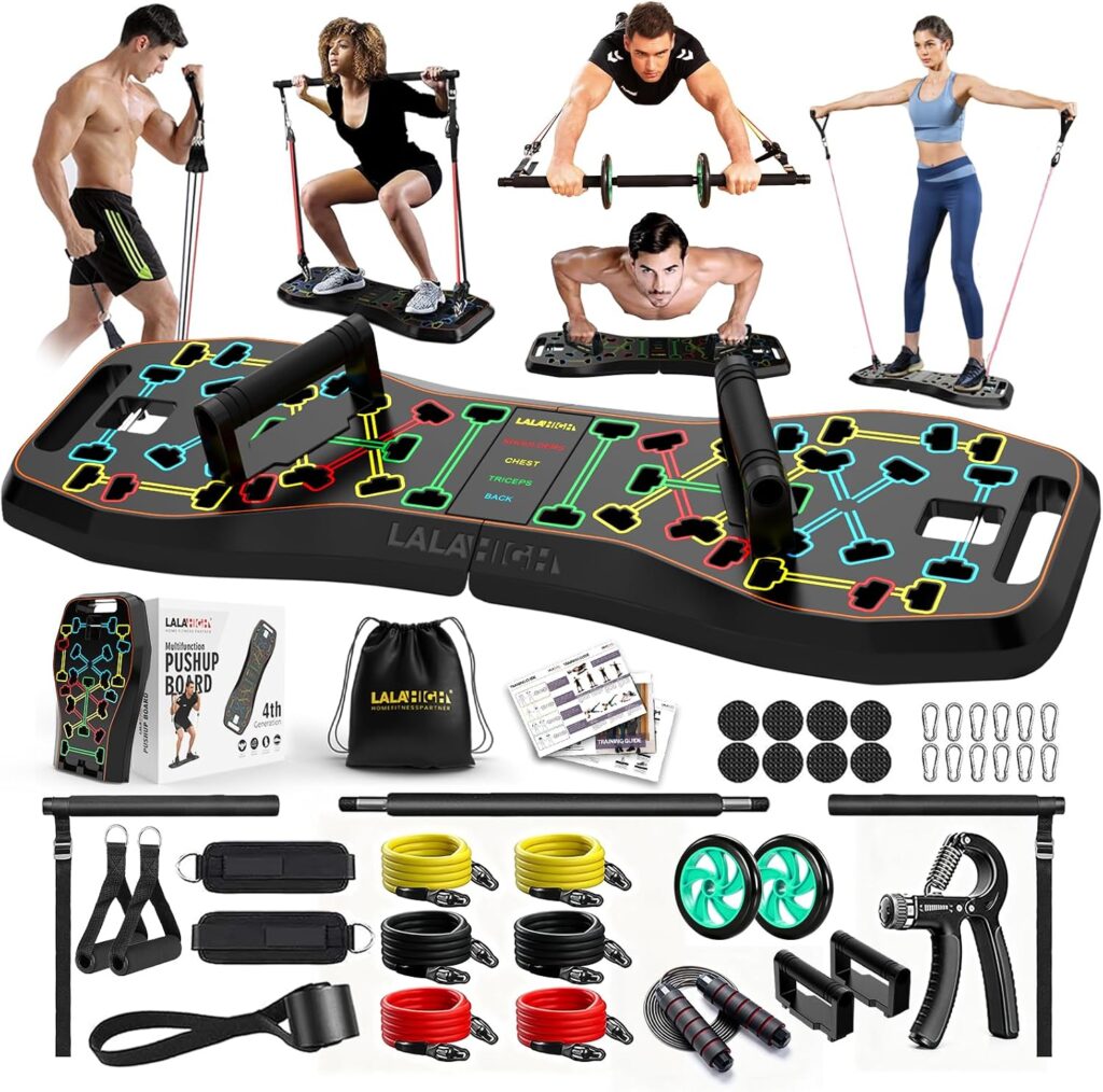 LALAHIGH Push Up Board,36 in 1 Home Gym Equipment with Ab Roller Wheel & Resistance Bands, Portable …