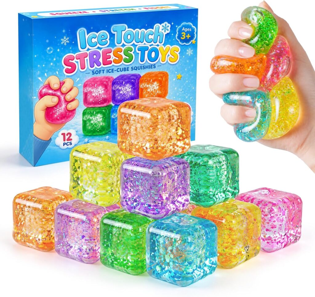 12Pcs Glitter Ice Stress Cube – Slow Rising Stress Balls Sensory Fidge…
