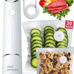 Chef Preserve Compact Vacuum Sealer for Food (Vacuum Sealer Machine + 30 Reusable Vacuum Bags) Power…