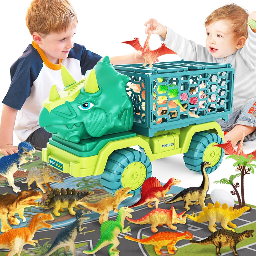 Dinosaur Truck Toys for Kids 3-5, Triceratops Car Toy with 15 Dino Fig…