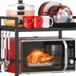 PUSDON Textured Black Microwave Oven Rack, Expandable 2-Tier Kitchen Countertop Organizer, Heavy Dut…