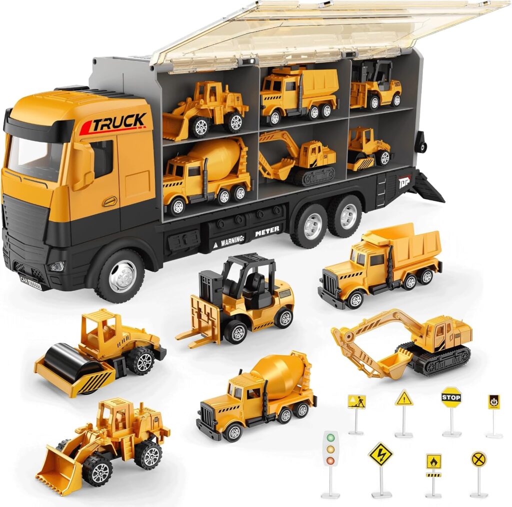 WEOLULI Construction Truck Storage Carrier Toy Set for Kids Ages 3-8