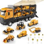 WEOLULI Construction Truck Storage Carrier Toy Set for Kids Ages 3-8