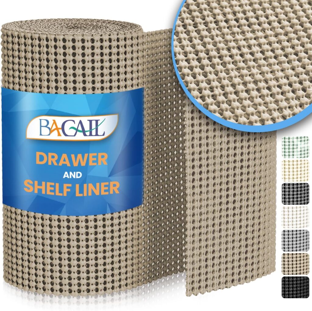 BAGAIL Drawer and Shelf Liner, Non Slip Cabinet Liner, 12″ x10′, Beige