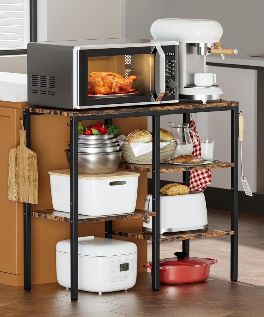 4-Tier Kitchen Microwave Oven Stand, Adjustable Coffee Bar Station for Small Appliance, Baker’s Rack…