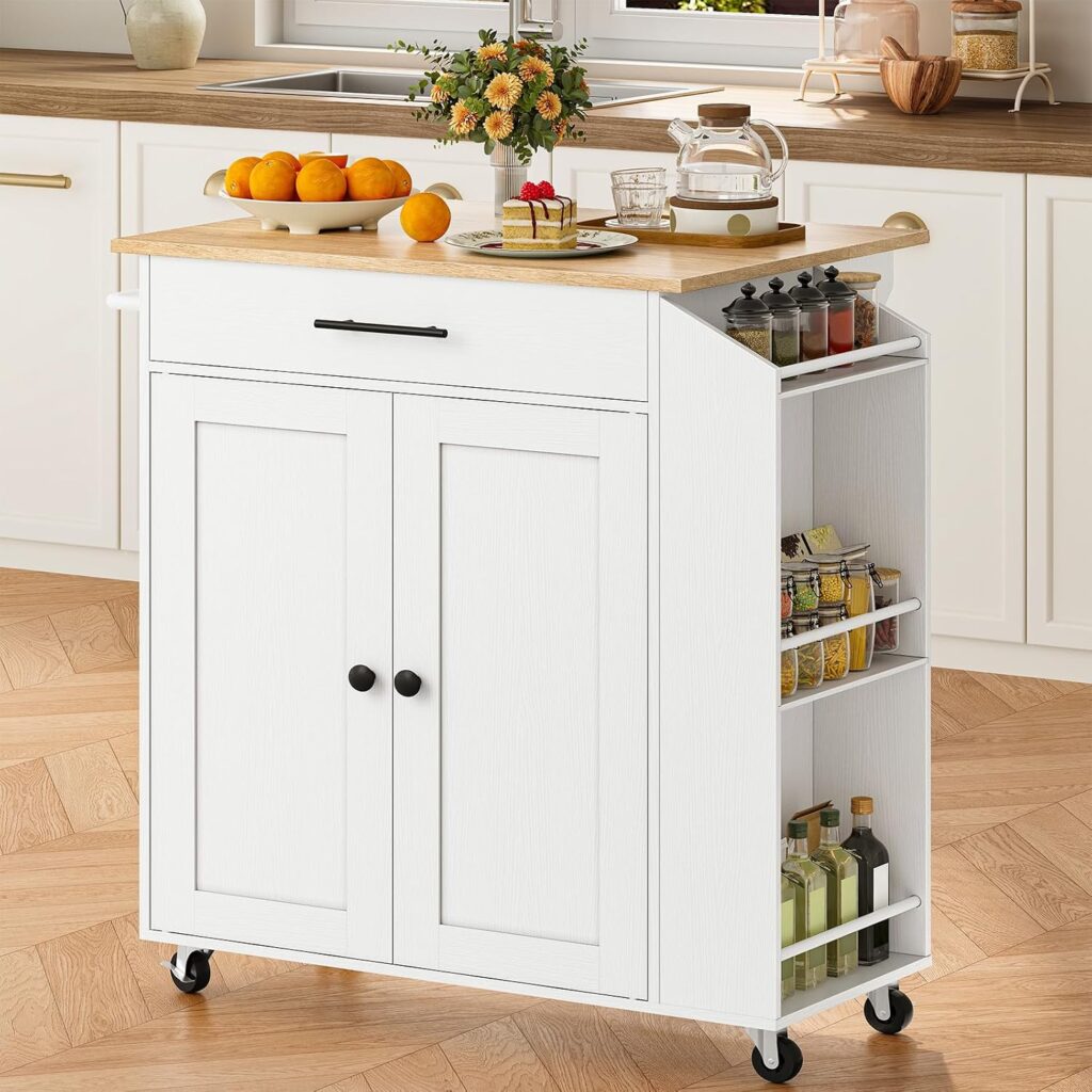 HOOBRO Kitchen Island with Drop Leaf, Rolling Kitchen Island Cart on Wheels