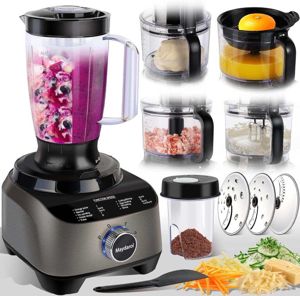 14 Cup Food Processor, 11-in-1 Food Processor and Blender Combo with Large Chute, 51 oz for Smoothie…