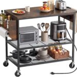 Rolling Kitchen Island with Storage, 3 Tier Kitchen Island Cart with Wheels,Wood Large Worktop, Stor…