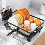 TOOLF Dish Drying Rack for Small Kitchen Counter with Utensil Holder, Black