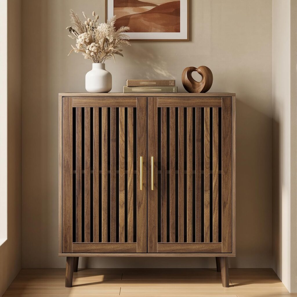 Smart FENDEE Sideboard Cabinet, 31.5″ W Farmhouse Buffet Cabinet with Slatted Doors & Adjustable She…