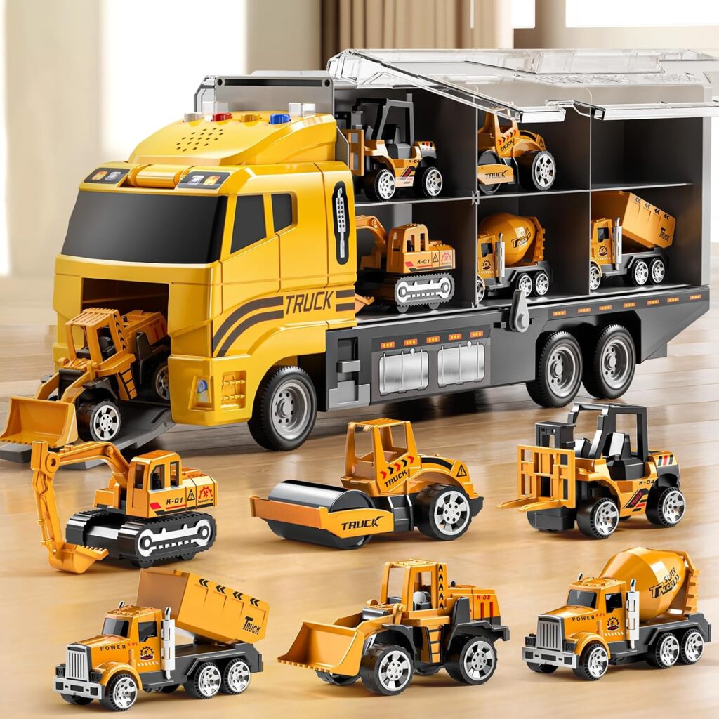NIPLOOOW Kids Boys Construction Truck Vehicle Toy Set with Play Mat an…