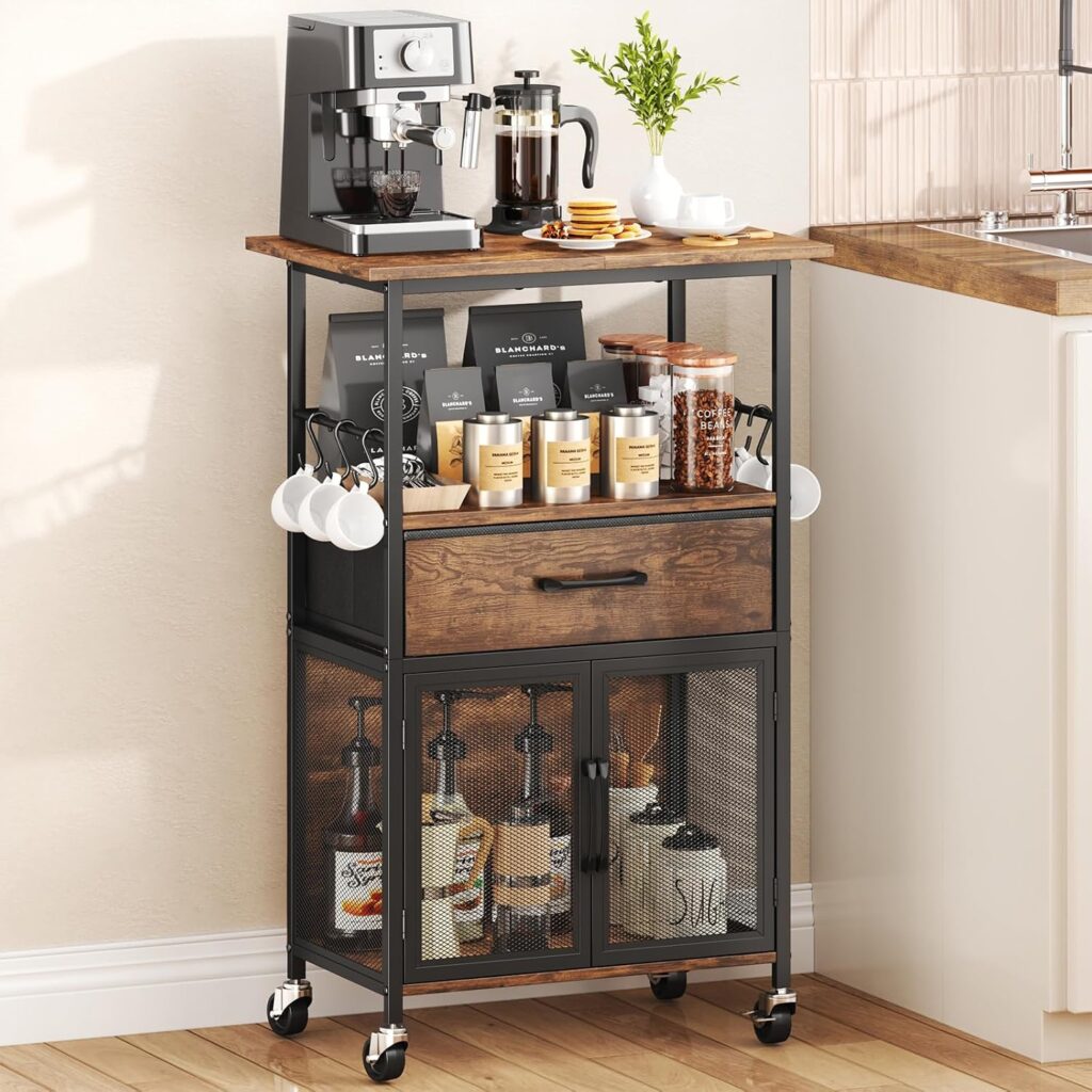 SWTYMIKI Rolling Kitchen Island Cart – Small Home Cooking Lovers, Espresso