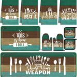 Fourluoo 10 Pcs Teal Kitchen Decor Set Teal Kitchen Rugs and Towels