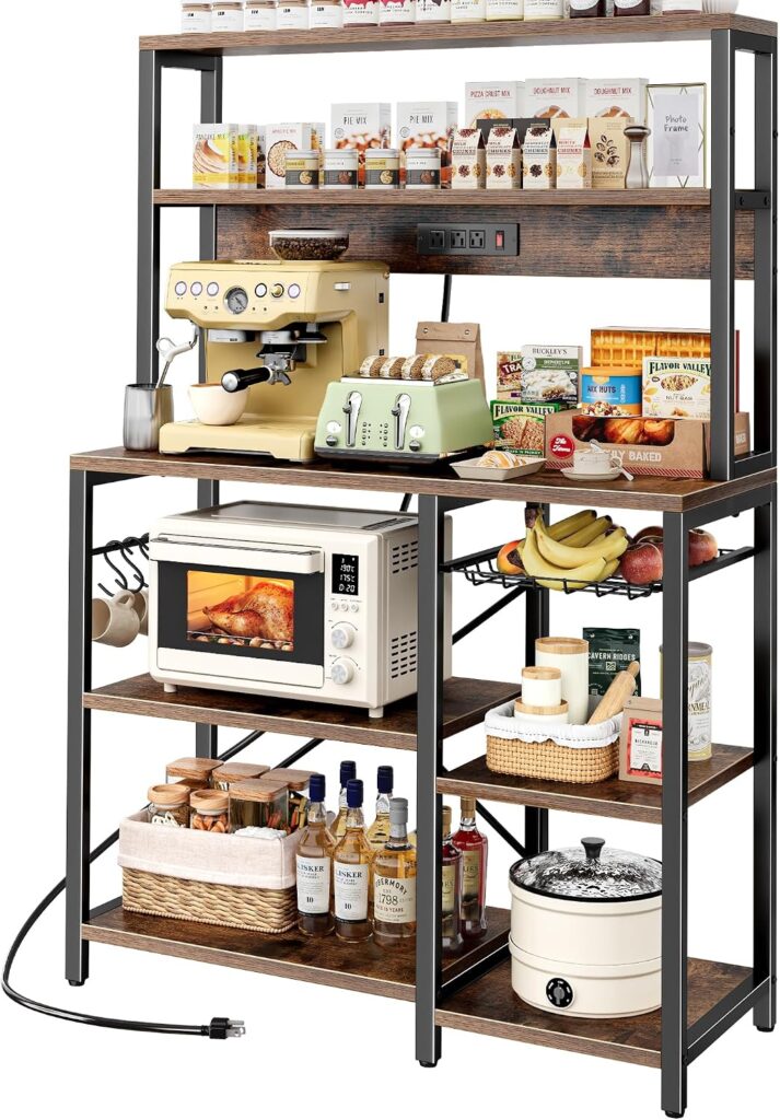 SUPERJARE Bakers Rack with Power Outlet, 35.4 Inches Coffee Bar with Basket