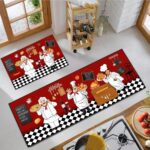 JWXCBIM Fat Chef Kitchen Rug 2 Piece Set, Farmhouse Style Decor Kitchen Floor Mat, Absorbent and Was…