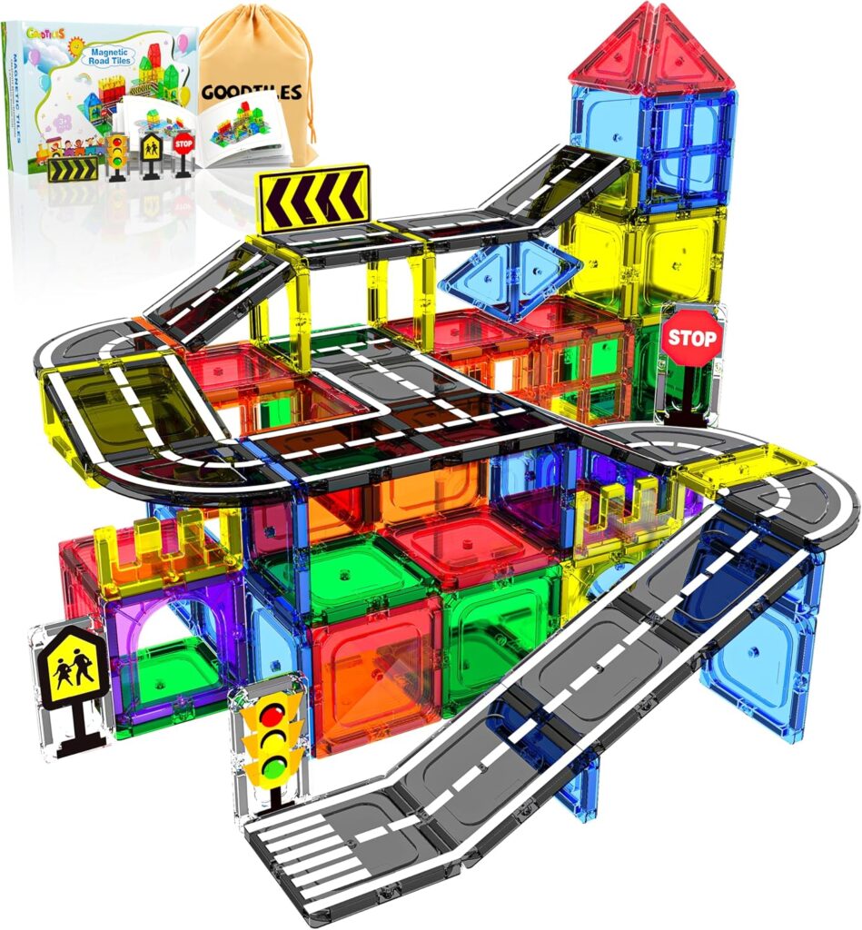 Magnetic Tiles – Road Set, Magnetic Building Blocks, Preschool Montess…