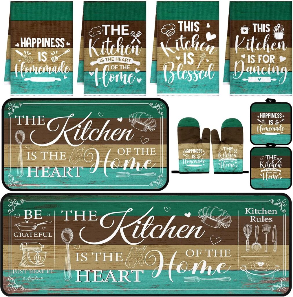 Fourluoo 10 Pcs Teal Blue Kitchen Decor and Accessories Set