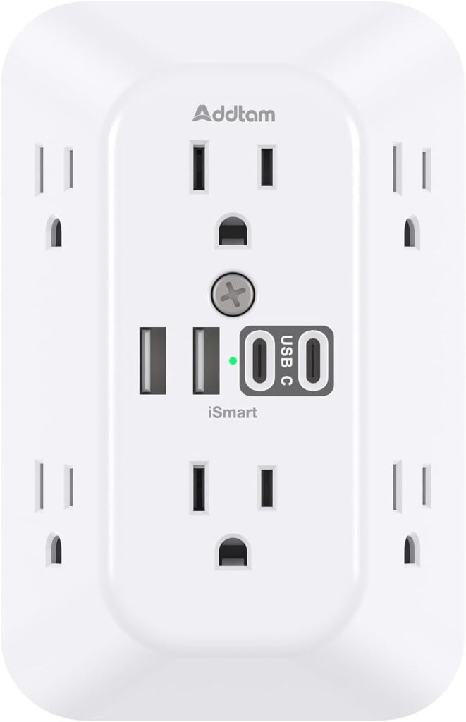 Addtam Surge Protector Outlet Extender with 6 AC and 4 USB Ports(2 USB C)