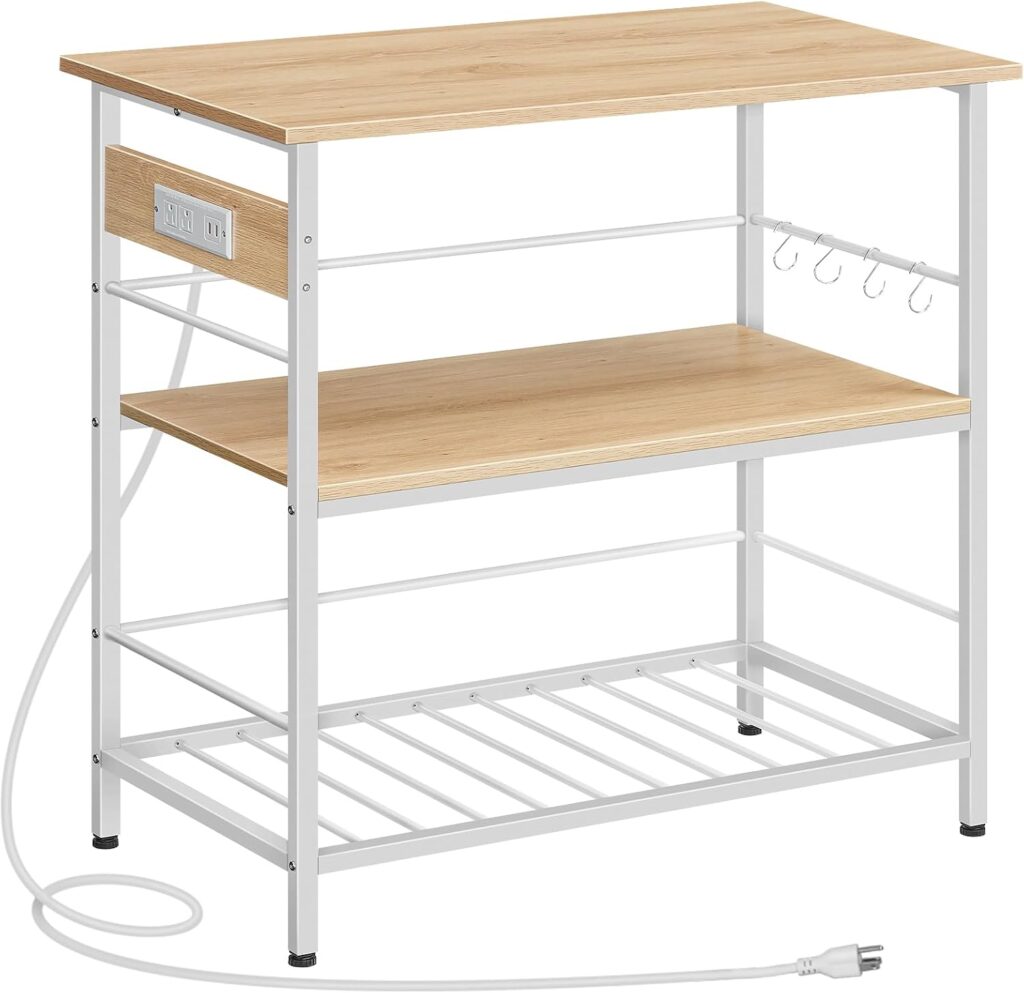 HOOBRO Kitchen Island with Storage, Kitchen Island Table with Power Outlet, 3 Tier Coffee Station an…