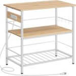 HOOBRO Kitchen Island with Storage, Kitchen Island Table with Power Outlet, 3 Tier Coffee Station an…