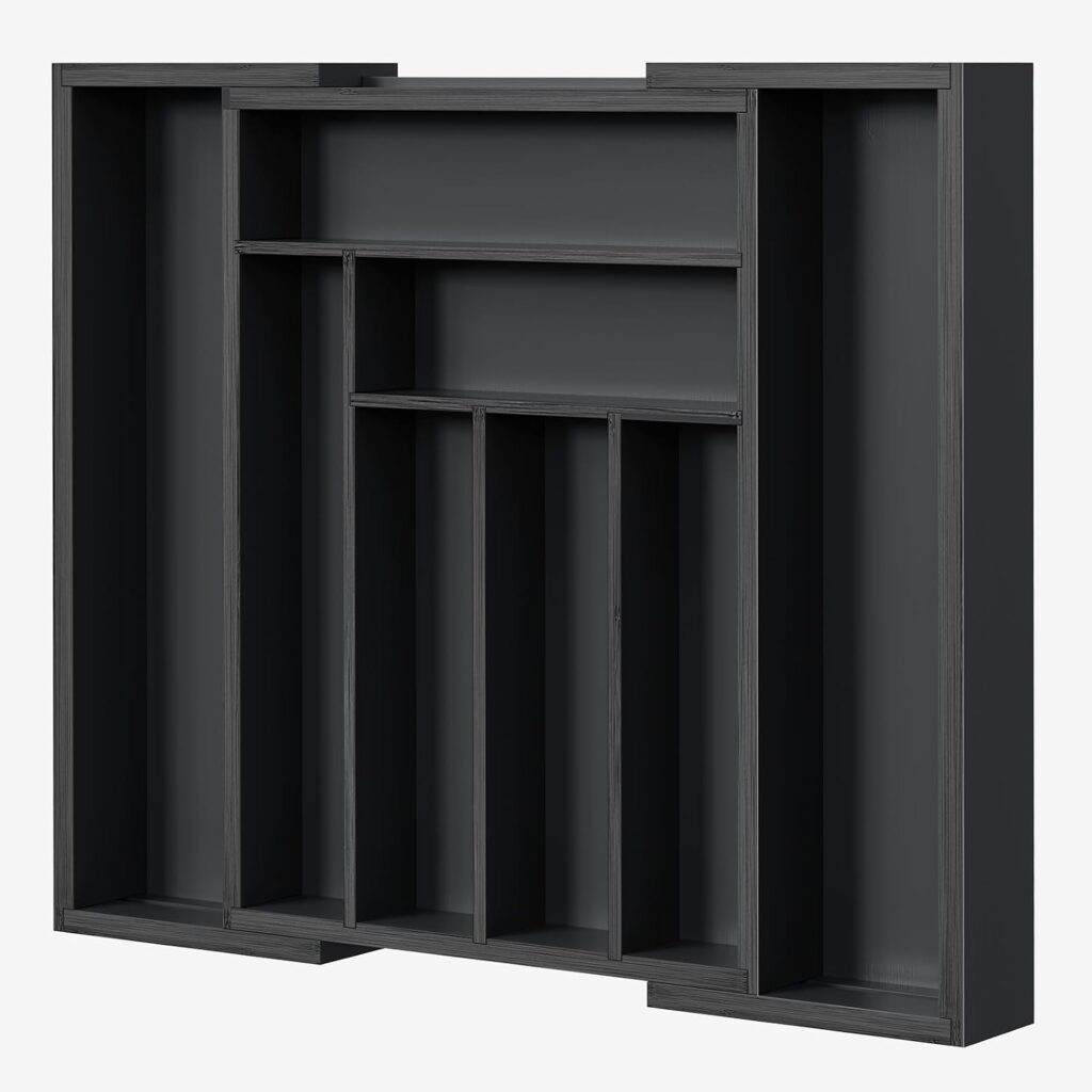 Pipishell Expandable Bamboo Silverware Drawer Organizer, Black, Large