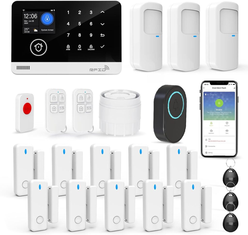 Home Security System, Alarm System for Home Security, 22-Piece Kit WiFi/GSM SMS Alarm System with Mo…