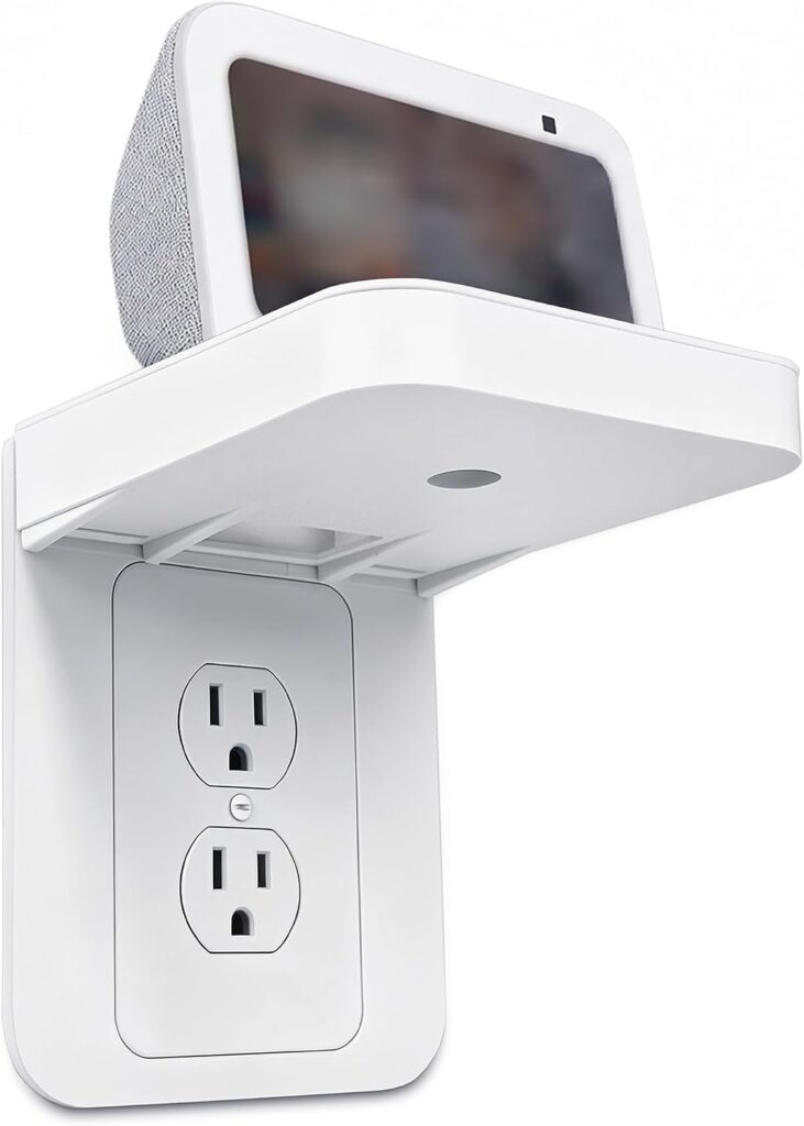Outlet Shelf with Cord Storage, White Wall Holder for Bathroom, 1 Pack