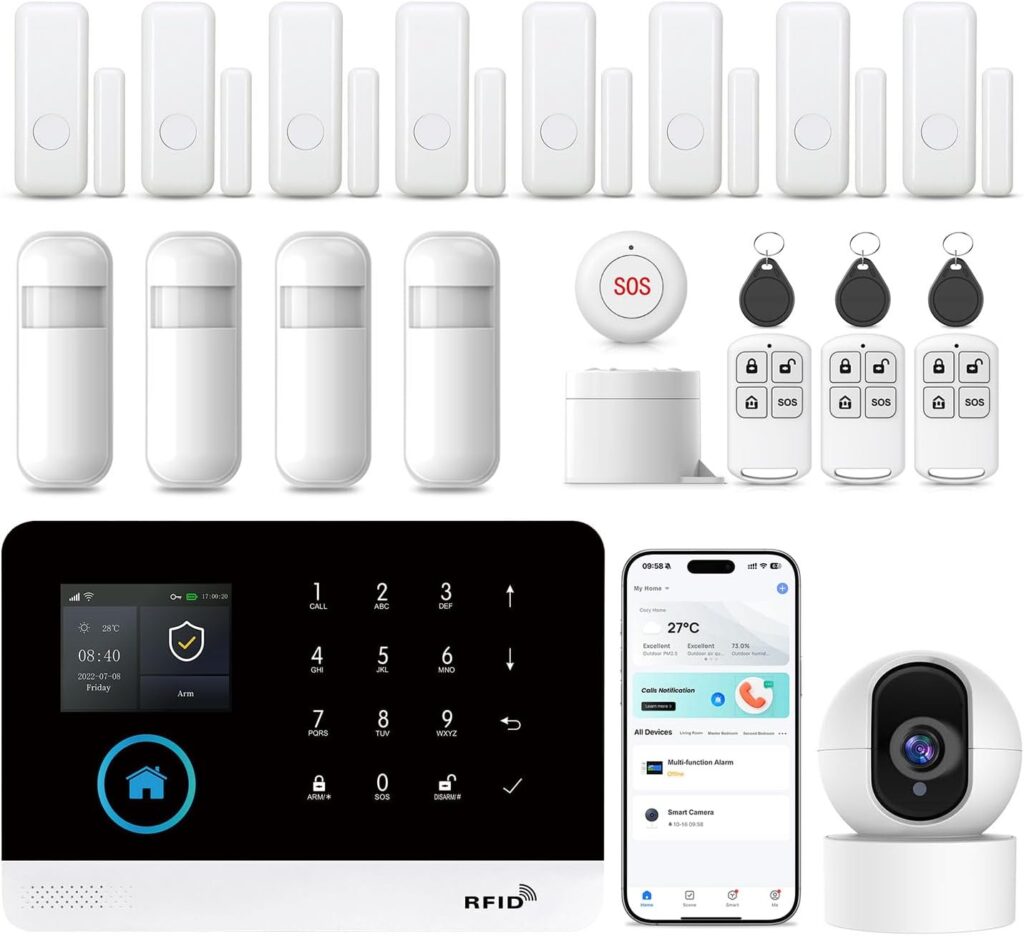 Home Security Systems,22 Pcs WiFi+GSM/4G Home Alarm System with Instant App Alerts & 2K HD Camera,No…
