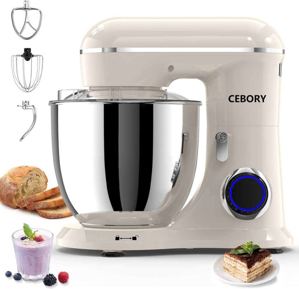 CEBORY 3-IN-1 Electric Stand Mixer, 6.5QT Bowl 660W 10-Speed Kitchen Mixer, Household Food Mixers in…