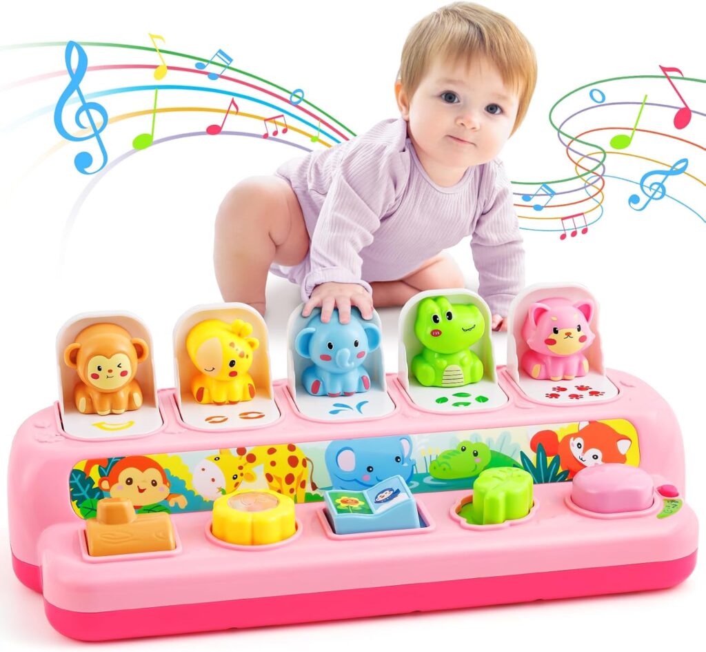 Toys for 1 Year Old Girls, Interactive Pop Up Toy with Music & Light, …