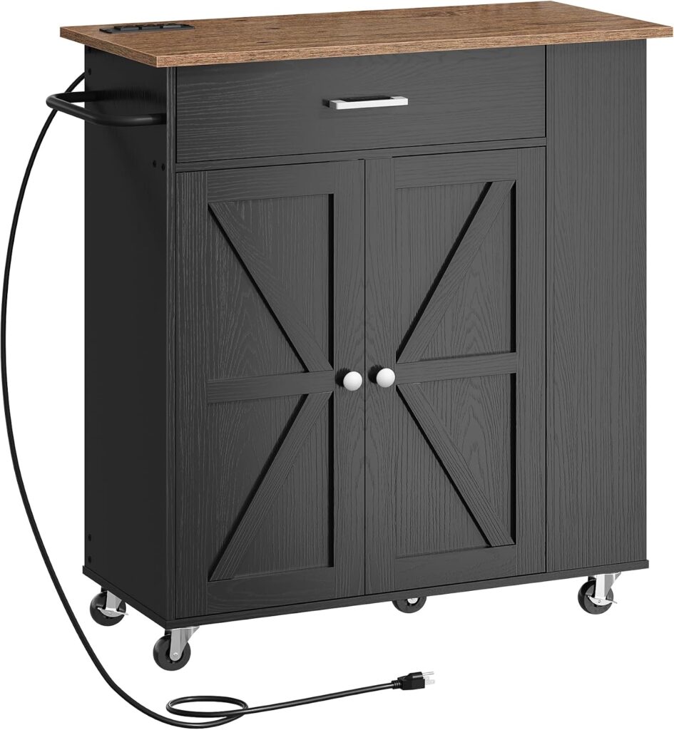 CHOEZON Kitchen Island Cart with Storage, Bar Cart with Charging Station, Kitchen Island on Wheels, …