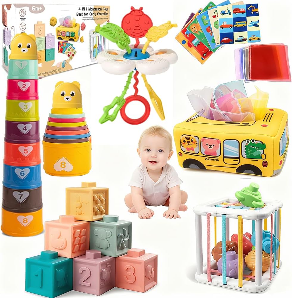Baby Toys 6-12 Months, Montessori Toys for 1 Year Old, Silicone Pull S…