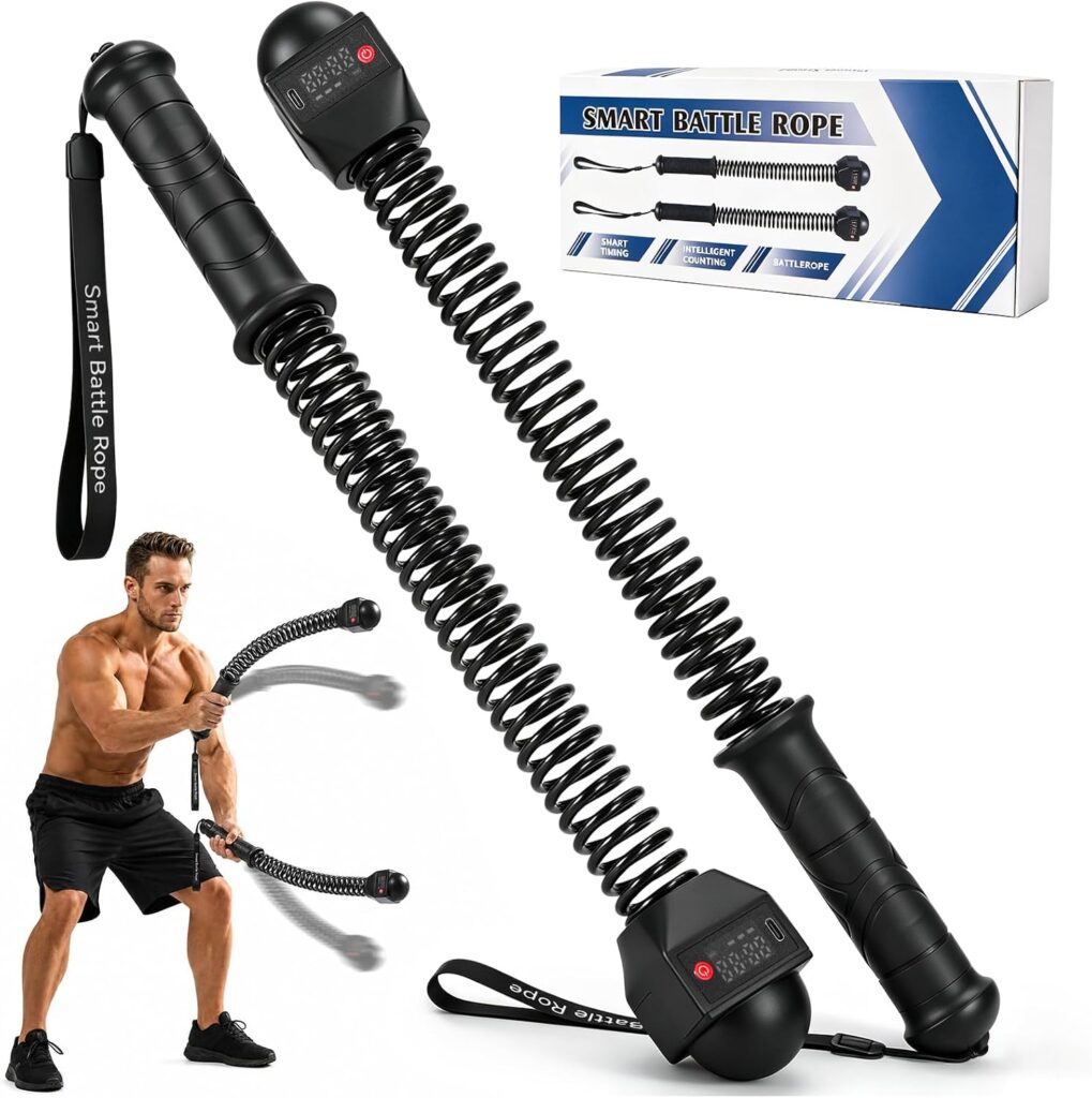Smart Battle Rope with Digital Counter, Cordless Battle Rope for Home Gym, Wireless Strength Trainin…