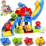 Dinosaur Race Track Slide Toy for Toddlers 1-3 Years Old boy Girl