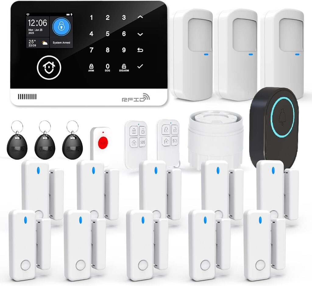 22 Pcs Wireless WiFi/GSM/2G Smart Home Alarm System, Instant App Alerts, Motion Detector, Door and W…