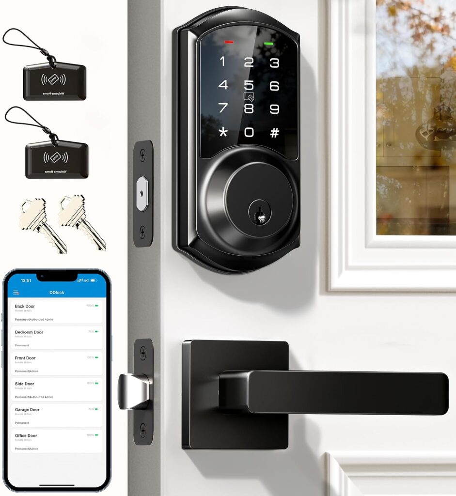Veise VE06-L Smart Deadbolt Lock with 2 Lever Handle Set, Matte Black