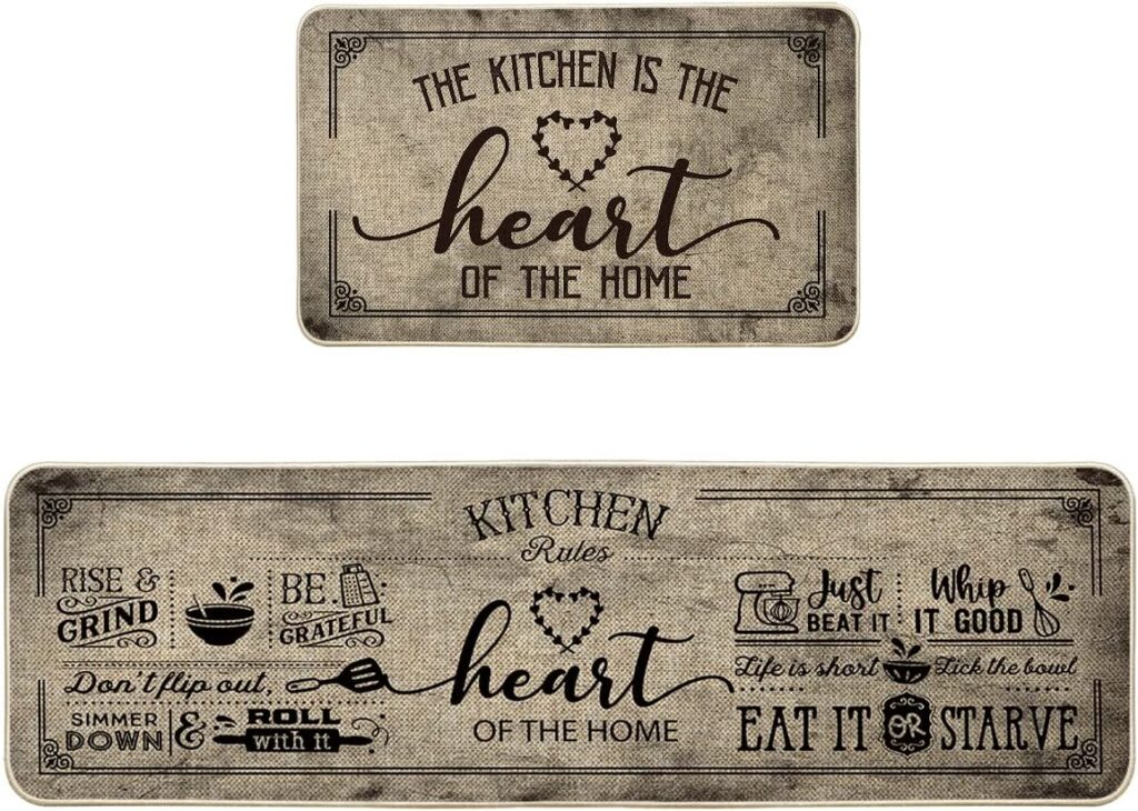 Artoid Mode Kitchen Quotes Kitchen Mats Set of 2, Seasonal The Heart of The Home Cooking Sets Holida…