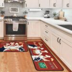 Cartoon Chef Kitchen Rugs Set of 2, Red Background Cute Fat Chef Floor Mats, Absorbent Non Slip Farm…