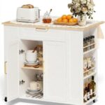 Faesun Kitchen Island on Wheels with Storage, Portable Kitchen Cart with Foldable Drop Leaf & Adjust…