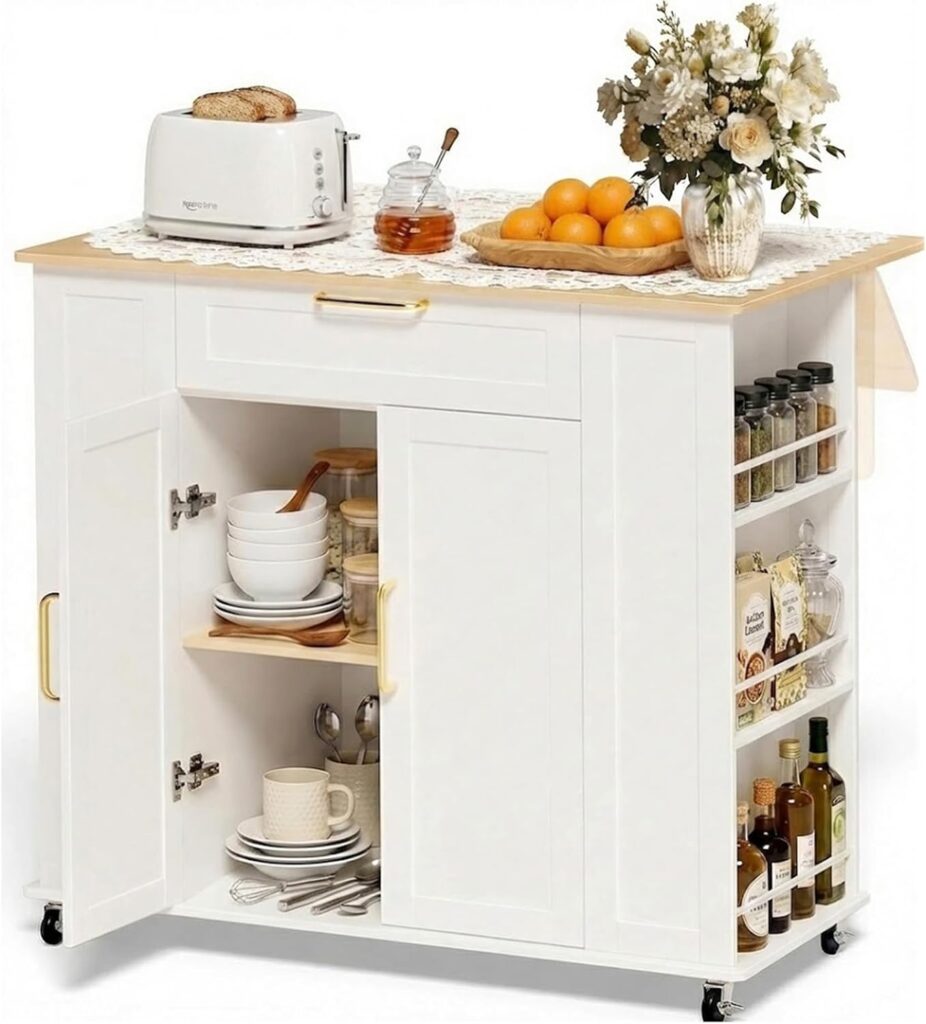 Faesun Kitchen Island on Wheels with Storage, Portable Kitchen Cart with Foldable Drop Leaf & Adjust…