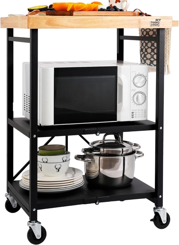 Mythinglogic Foldable Kitchen Island Cart with Wood Top for Small Kitchens