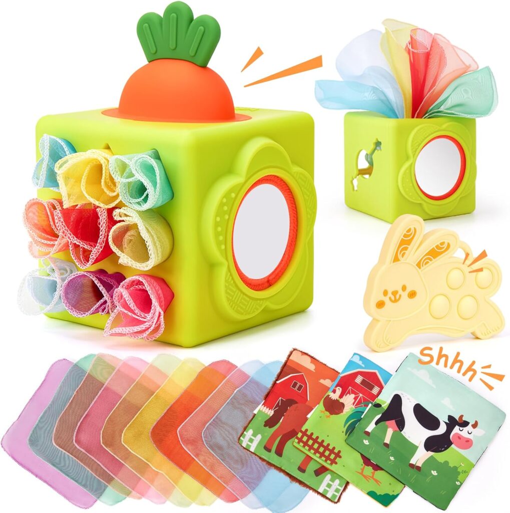 hahaland Silicone Baby Tissue Box Toy – Montessori Baby Toys 6-12 Mont…