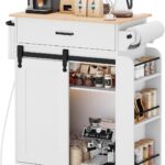 YATINEY Kitchen Island with Storage, Mobile Kitchen Cart with Charging Station, Kitchen Island on Wh…